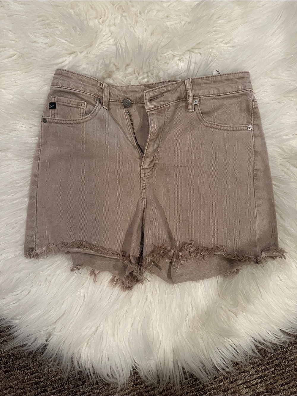 KanCan Frayed Hem Jean Shorts - Tan